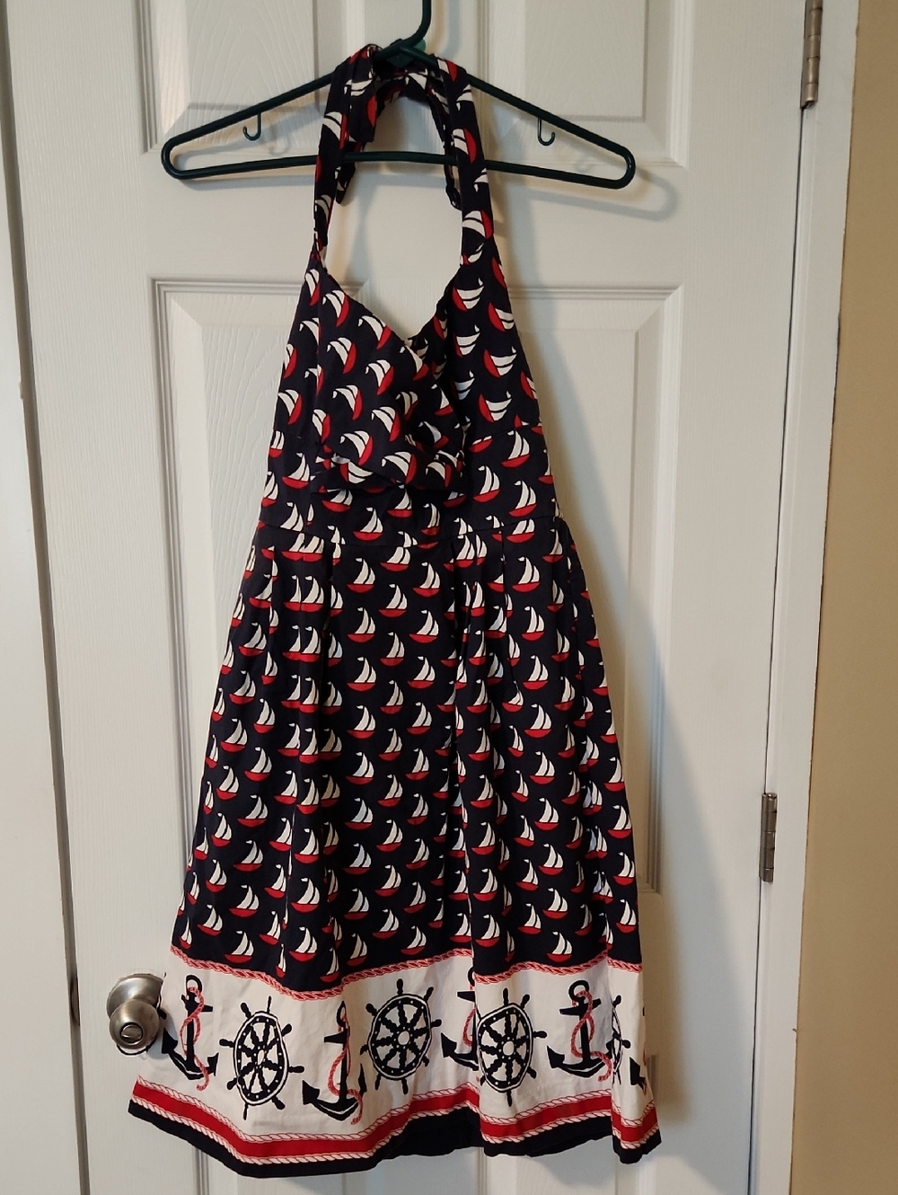 Navy Sailboat Halter Dress with Anchor Border